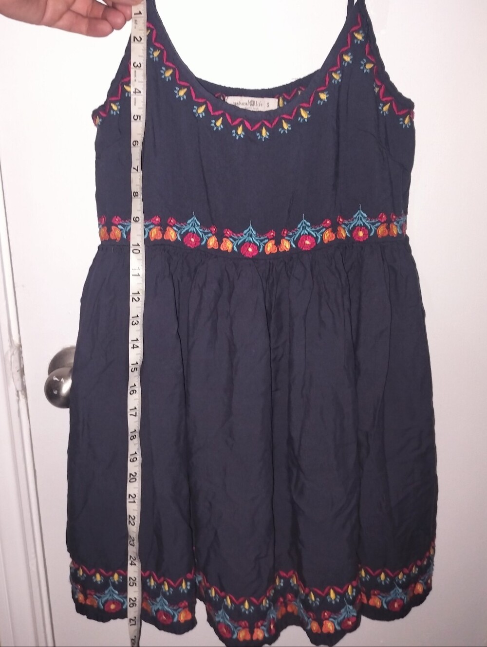 NATURAL LIFE Navy Sara Embroidered Spaghetti-Strap Mini Dress Sz S - Picture 6 of 8
